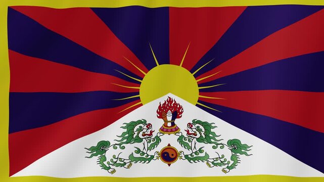 Tibet Waving Flag. Realistic Flag Animation. Seamless Loop Background.	
