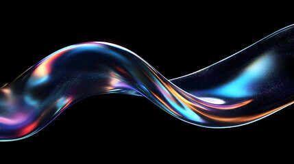 Abstract iridescent wave flowing through dark background.