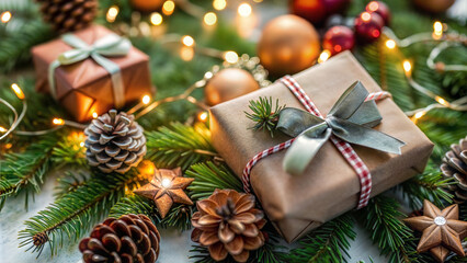 Christmas and New Year Decoration Over Wooden Background. Holiday Concept.