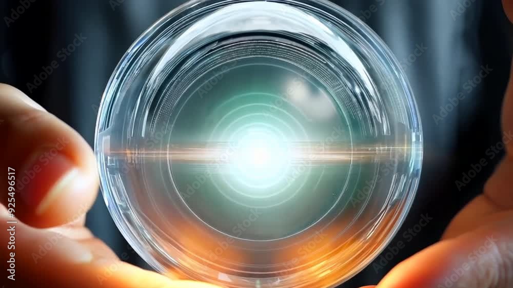 Aufkleber the future at your fingertips: a close-up of a hand holding a glowing orb, radiating energy and sign