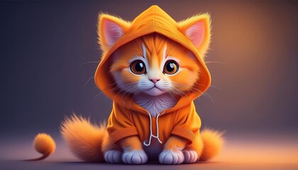 cute cat illustration wearing hoodie orange