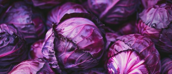 Obraz premium A cluster of richly colored purple cabbages creating a visually stunning and textural fresh produce scene.