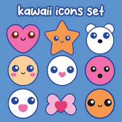 Kawaii Icon/Sticker Set for Post design and printing