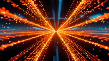 Obraz premium Creating Futuristic Abstract Art with Orange Particles, Optical Fiber, and Dynamic Lighting in 3D Illustrations Using Generative AI