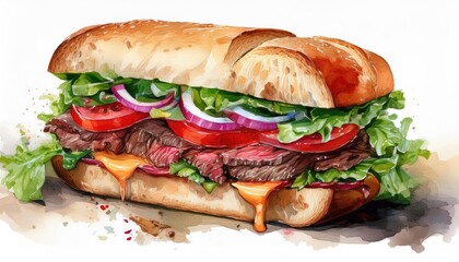 A delicious, colorful sandwich filled with fresh ingredients like lettuce, tomato, and beef, perfect for any meal.