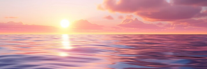 Fototapeta premium This image captures an ocean sunset with a pink sky, where the calm, reflective water enhances the tranquil and romantic evening atmosphere.