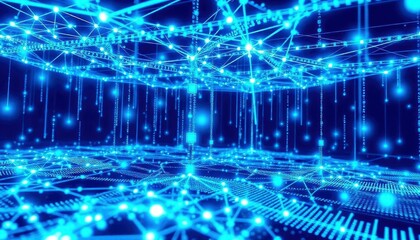 Obraz premium Digital cyberspace with particles and Digital data network connections concept, ai
