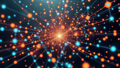 Obraz premium Digital cyberspace with particles and Digital data network connections concept, ai