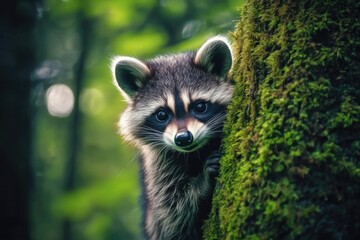 Fototapeta premium Curious Raccoon in Forest