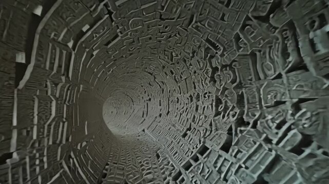 Spooky dark tunnel winds through an ancient alien structure, creating a mysterious atmosphere for halloween
