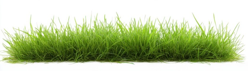 Close-up view of vibrant, lush green grass against a white background.