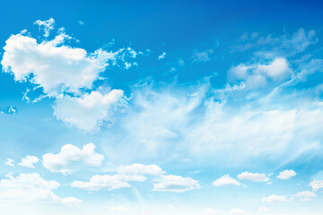 Panoramic View of Blue Sky with White Clouds, Clean Air Concept for Spring or Summer, Ideal for Environmental and Nature Design and Text Presentation