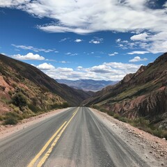 Naklejka premium View of a mountain road in Bolivia. Generative ai, 