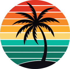 palm tree silhouette T-shirt design with sunset