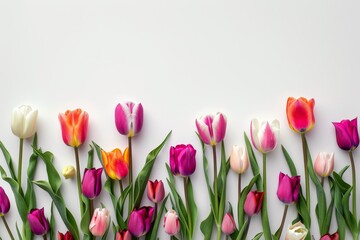 Fototapeta premium tulip flowers, white background, copy space