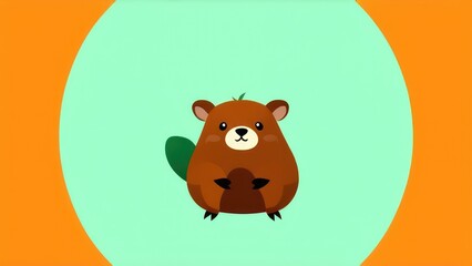 Fototapeta premium Flat illustration with simple shapes and minimalistic design, cute beaver on orange background
