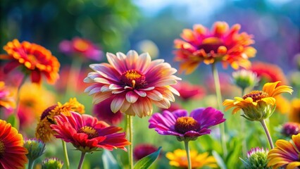 Fototapeta premium Close-up of colorful flowers swaying in the wind with a blurred foreground, flowers, close-up, motion, blurred, background