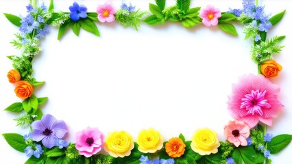 Obraz premium frame made from beautiful flowers with free place for text on a light background 