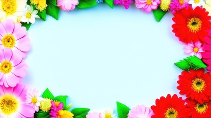 Obraz premium frame made from beautiful flowers with free place for text on a light background 