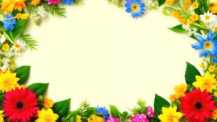 Obraz premium frame made from beautiful flowers with free place for text on a light background 