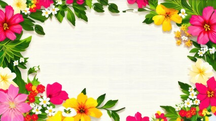 frame made from beautiful flowers with free place for text on a light background 