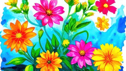 colorful flowers in water color 