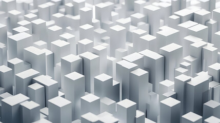 Aerial view of a dense urban landscape made of white geometric structures.