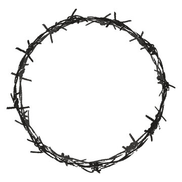 recommend clip art: Trendy grunge element with retro photocopy stipple effect. Round frame made of barbed wire Y2K goth core 2000s style. Modern illustration vector dots texture. For poster, t-shirt, social media