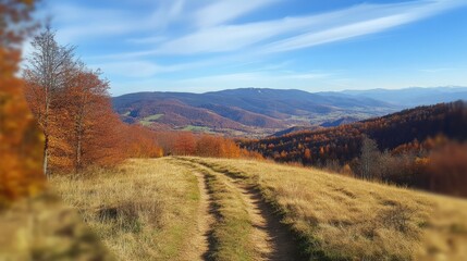 Hiking in Slovakian Carpathians, fall, sunny