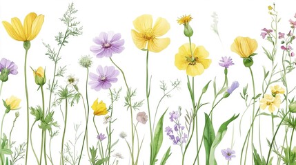 Colorful wildflowers blooming in a sunny meadow during springtime