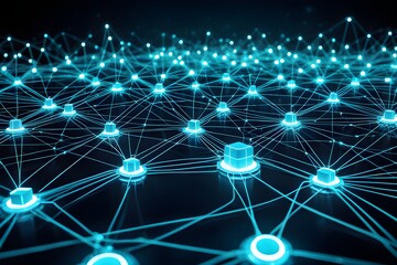 Obraz premium A blue and white image of a network of nodes