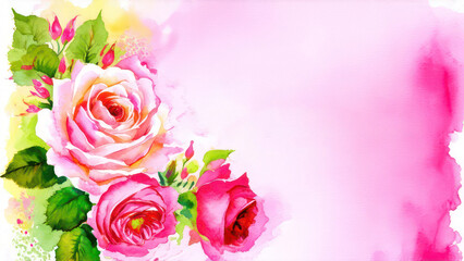 invitation card with watercolor rose flower 