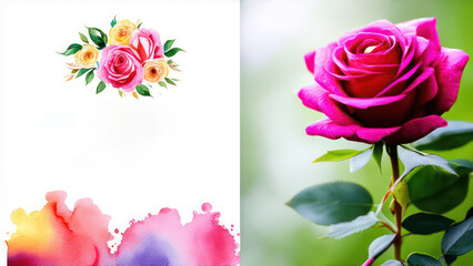 invitation card with watercolor rose flower 