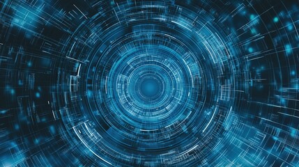 Fototapeta premium Abstract digital vortex with blue lines and glowing particles in a dark background