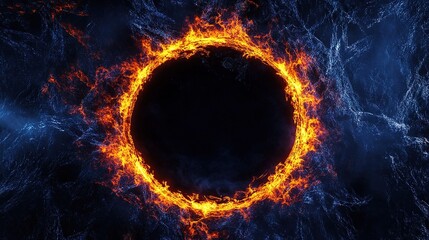A swirling circle of fire surrounded by dark, ethereal energy illuminating the void