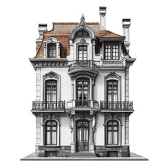 Fototapeta premium PNG Vintage house with ornate details & balcony