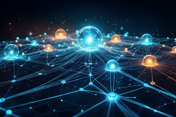 Obraz premium A computer generated image of a network of spheres with some of them glowing