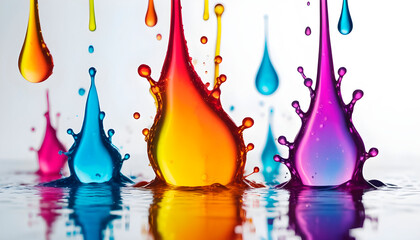 Multicolored liquid, rainbow drops background. Liquid splashes. Colorful background