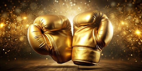 Golden boxing gloves shining brightly with a luxurious feel, luxury, sports, competition, boxing, equipment, gold, shiny