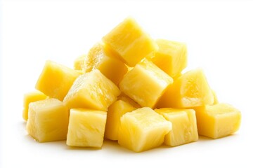 Diced Pineapple on White Background

