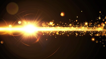 Golden light beams with shimmering particles on a dark background during a creative digital design session
