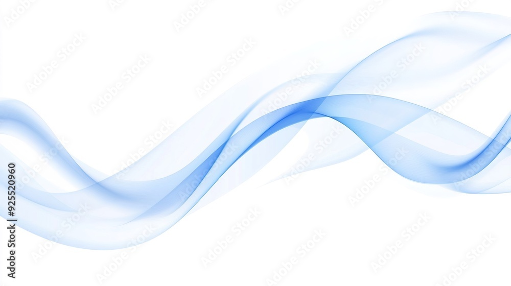 Wall mural flowing blue waves on a white background creating a serene and calming effect