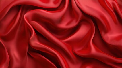 Flowing red satin fabric with intricate folds and a soft sheen captured in close-up
