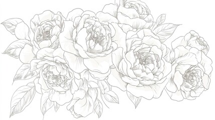 Delicate white peonies illustrated on a soft background with intricate details