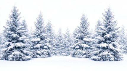 Fototapeta premium A serene snowy pine forest with frosted trees creating a calm and wintery atmosphere.