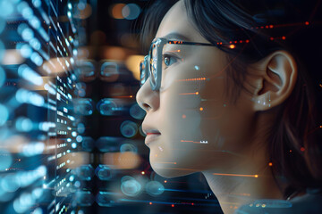 Woman with glasses analyzing data