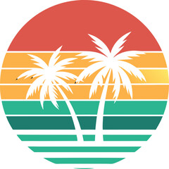 tropical island with palm trees logo , icon, element, and template