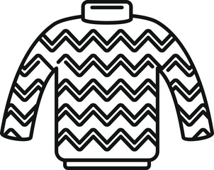 Black and white line drawing of a warm winter sweater featuring a stylish zigzag pattern