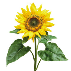 Fototapeta premium PNG Sunflower with green leaves on white