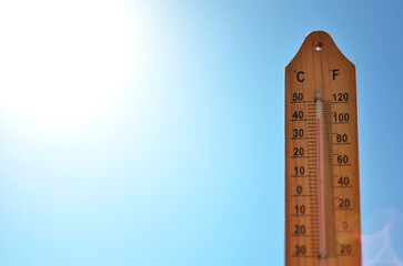 Termometer showing the hot weather in summer